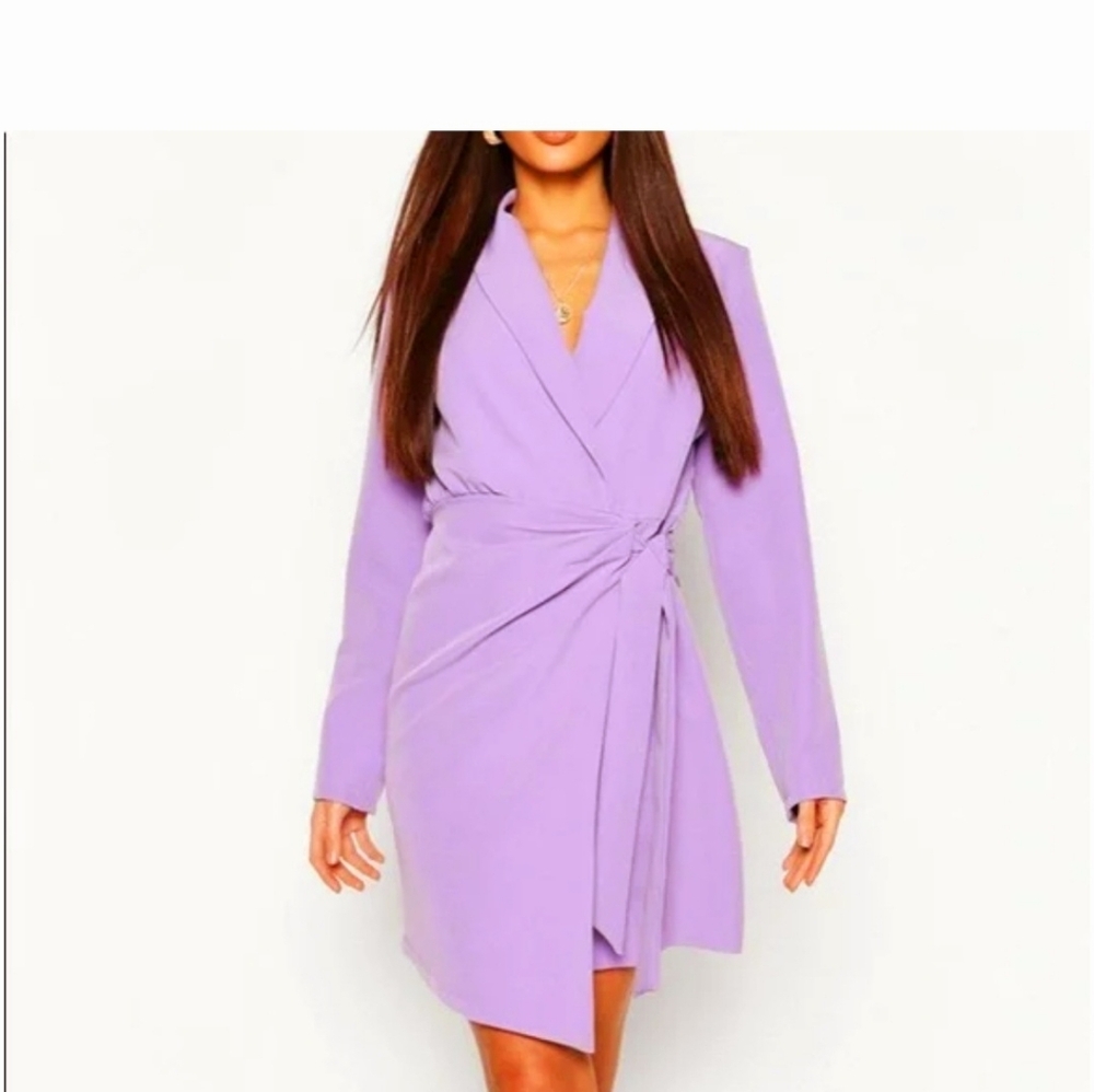 Boohoo SZ 16 Lavender Long Sleeve Faux Wrap Dress